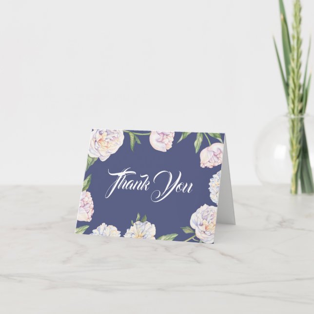 White Peony Floral Spring Thank You Card (Front)