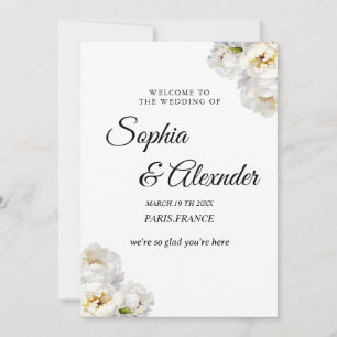 White Peony Floral Wedding  Invitation