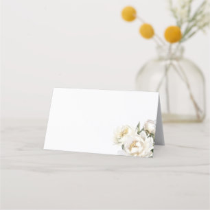 White Peony Floral Wedding  Place Card