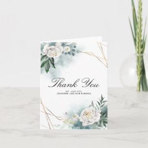 White Peony Floral Wedding Thank You