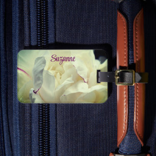 White Peony Flower In Bloom Close Up Personalised Luggage Tag