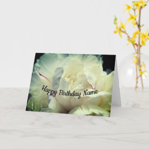 White Peony Flower Petals Personalised Birthday  Card