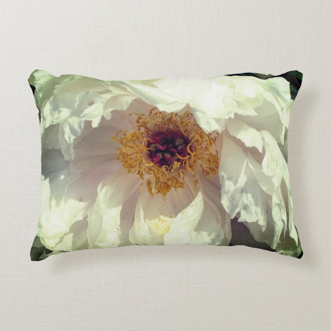 White Peony Flower Petals With Pollen   Decorative Cushion (Front)