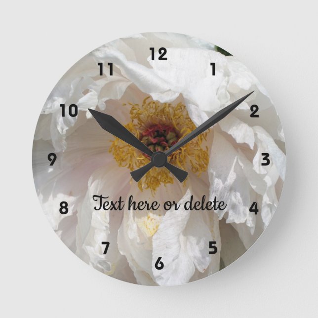 White Peony Flower Petals With Pollen Personalised Round Clock (Front)