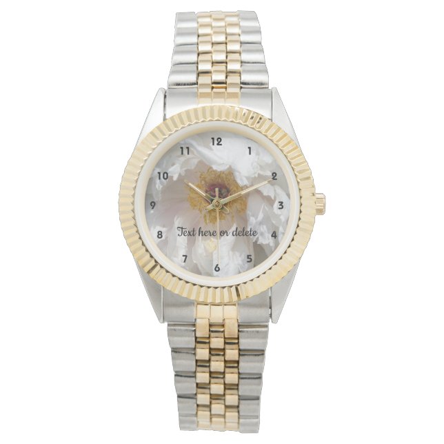 White Peony Flower Petals With Pollen Personalised Watch (Front)
