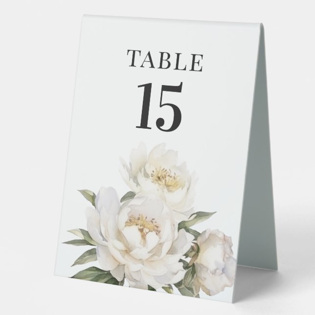 White Peony flower  Table Number (Front)