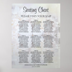 White Peony Flowers 9 Table Wedding Seating Chart