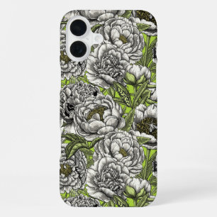 White peony flowers and moths iPhone 16 plus case