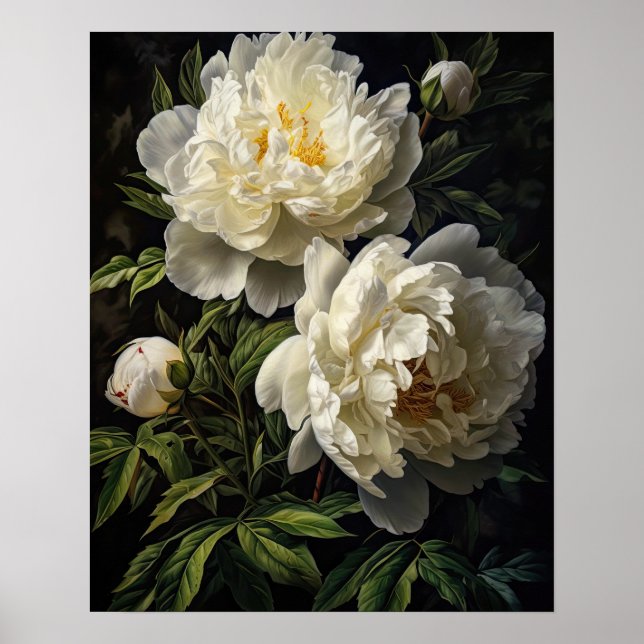 White Peony Flowers Art Print Poster (Front)