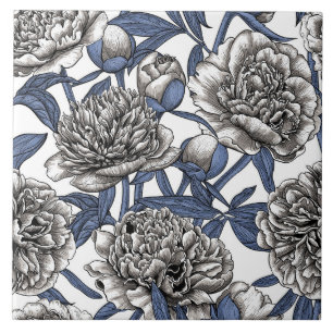 White peony flowers ceramic tile