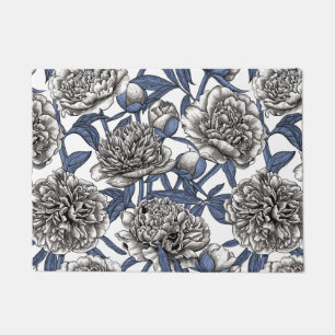 White peony flowers doormat