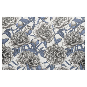 White peony flowers fabric