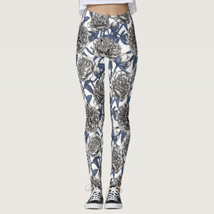White peony flowers leggings