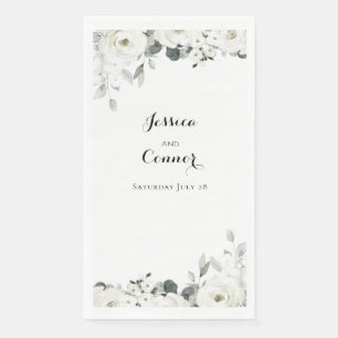 White Peony Flowers Silver Sage Greenery Wedding Napkin