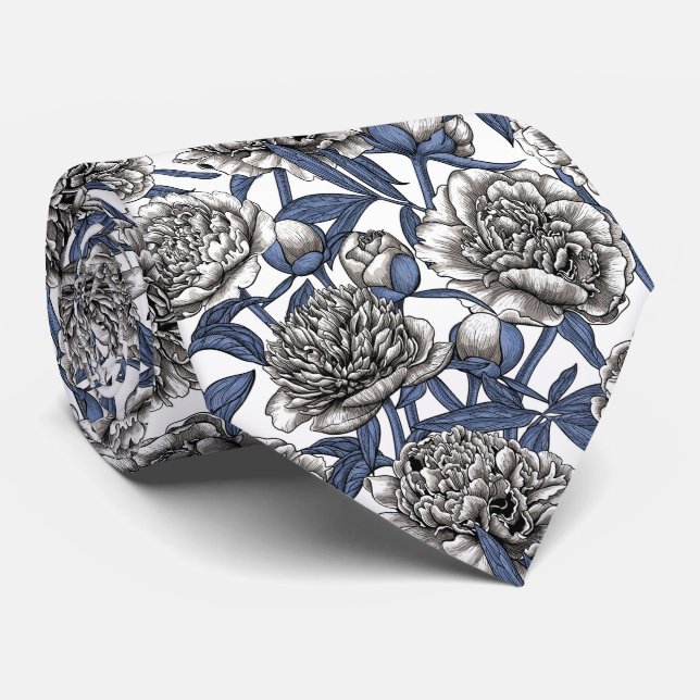 White peony flowers tie (Rolled)