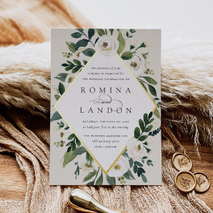 White Peony   Geometric Floral Frame Wedding