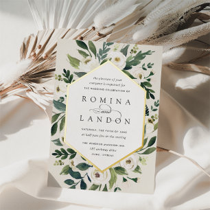 White Peony Geometric Floral Frame Wedding