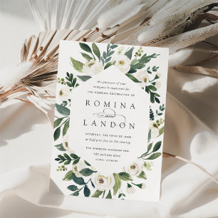 White Peony Geometric Floral Frame Wedding Invitation