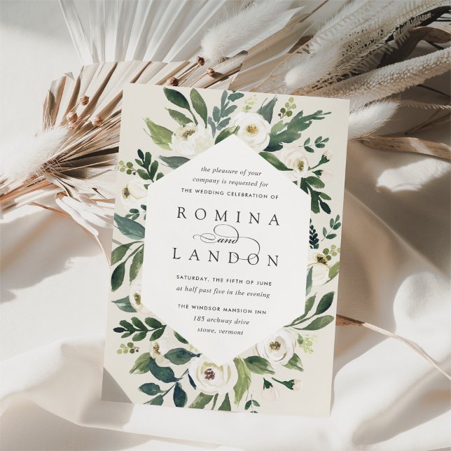 White Peony | Geometric Floral Frame Wedding Invitation (Creator Uploaded)