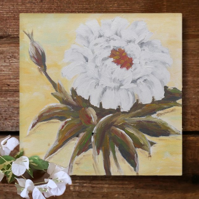 White Peony Glass Coaster (Creator Uploaded)
