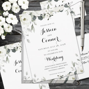 White Peony Greenery Wedding Invitation