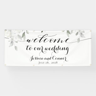 White Peony Greenery Welcome To Our Wedding 2x6' Banner