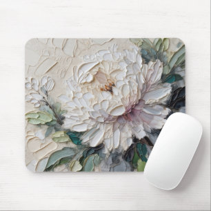 White Peony Impasto Art Mouse Pad