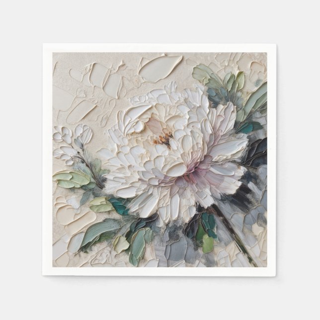 White Peony Impasto Art Napkin (Front)