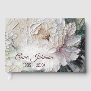 White Peony Impasto Painting for Memorial Service Guest Book