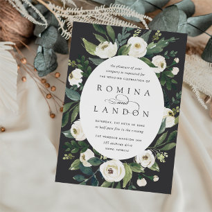 White Peony   Oval Frame Floral Wedding Invitation