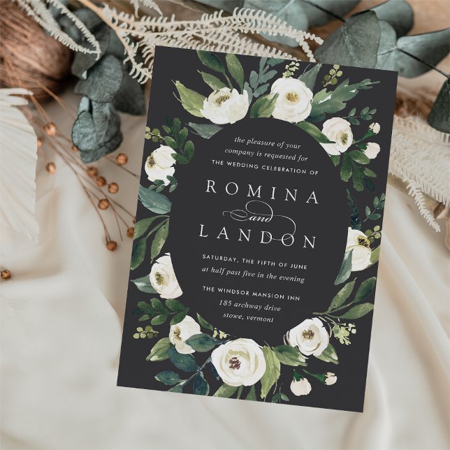 White Peony | Oval Frame Floral Wedding Invitation (Creator Uploaded)