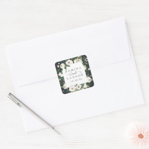 White Peony   Personalised Floral Frame Wedding Square Sticker