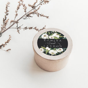 White Peony Personalised Floral Wedding Classic Round Sticker