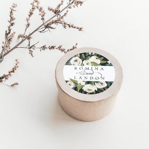 White Peony   Personalised Floral Wedding Classic Round Sticker