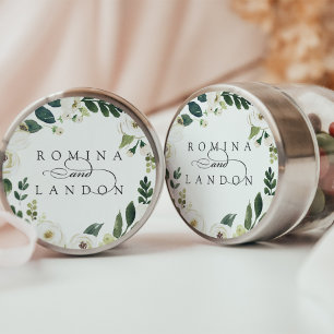 White Peony   Personalised Floral Wedding Classic Round Sticker