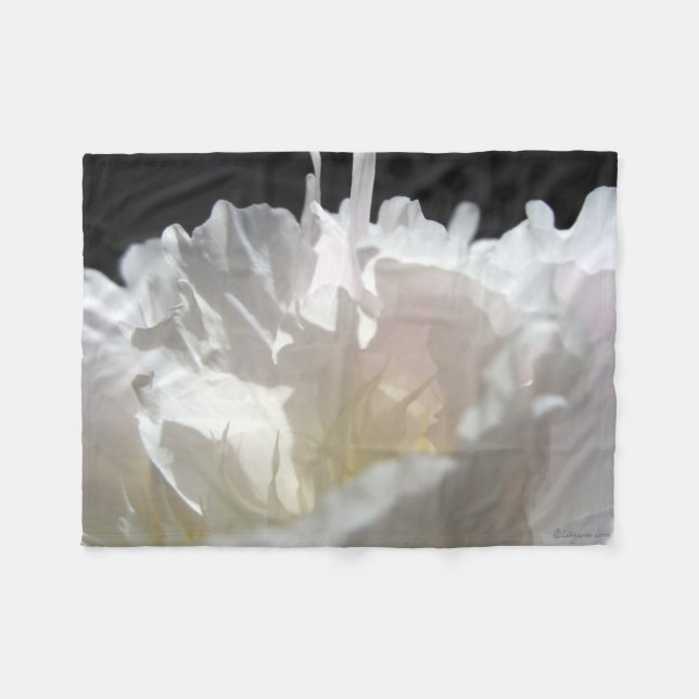 White Peony Petals Silhouette Fleece Blanket (Front (Horizontal))