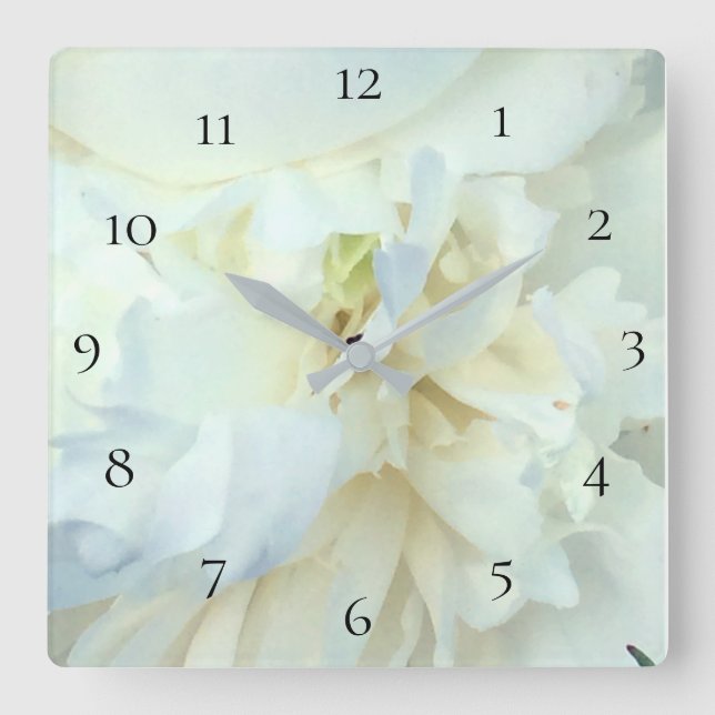 *~* White Peony Photo with Blue Tinge Square Wall Clock (Front)