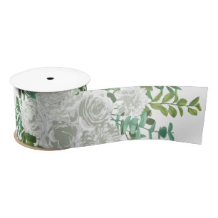 White Peony & Rose Floral Wedding Satin Ribbon