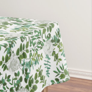 White Peony Rose Floral Wedding Tablecloth