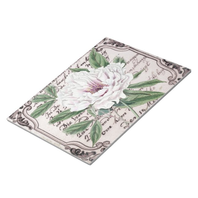 White Peony Script Notepad (Angled)