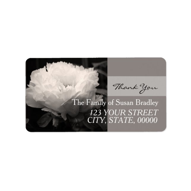 White Peony Sepia Photo Family Thank You Label (Front)
