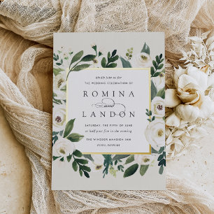 White Peony Square Floral Frame Wedding
