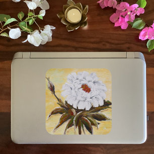 White Peony Square Sticker