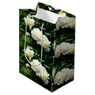 White Peony Trio, 1 Thessalonians 5:17-18 Medium Gift Bag