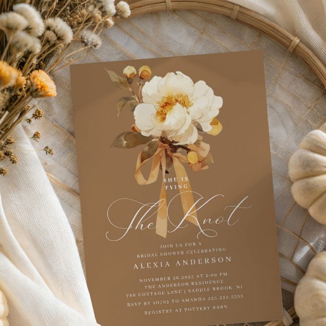 White Peony Tying the knot Bridal Shower Invitation (Creator Uploaded)