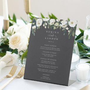 White Peony Watercolor Floral Frame Wedding Menu Pedestal Sign