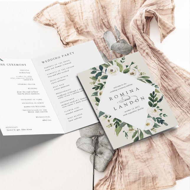 White Peony | Watercolor Floral Frame Wedding Program (Creator Uploaded)