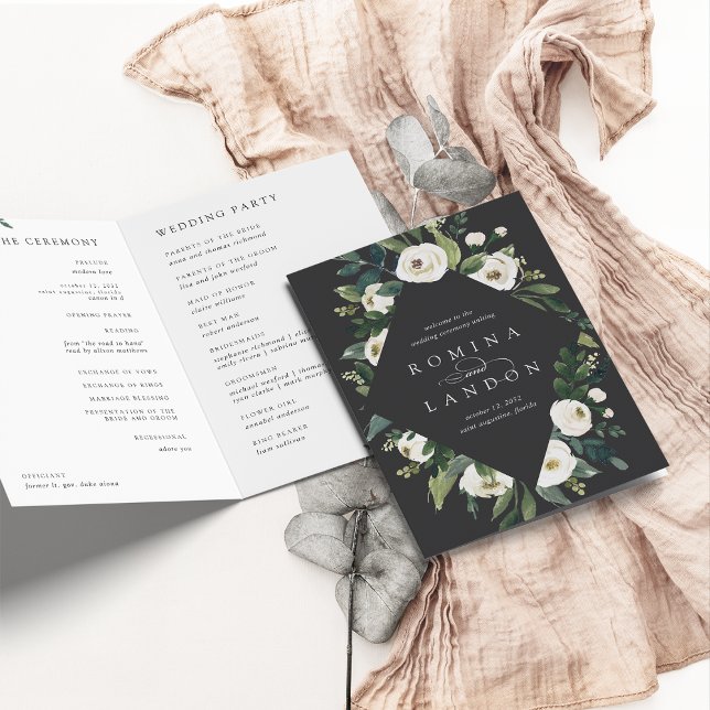 White Peony | Watercolor Floral Frame Wedding Program (Creator Uploaded)