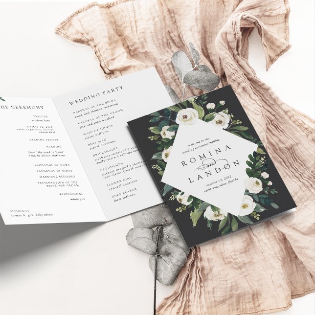 White Peony | Watercolor Floral Frame Wedding Program (Creator Uploaded)