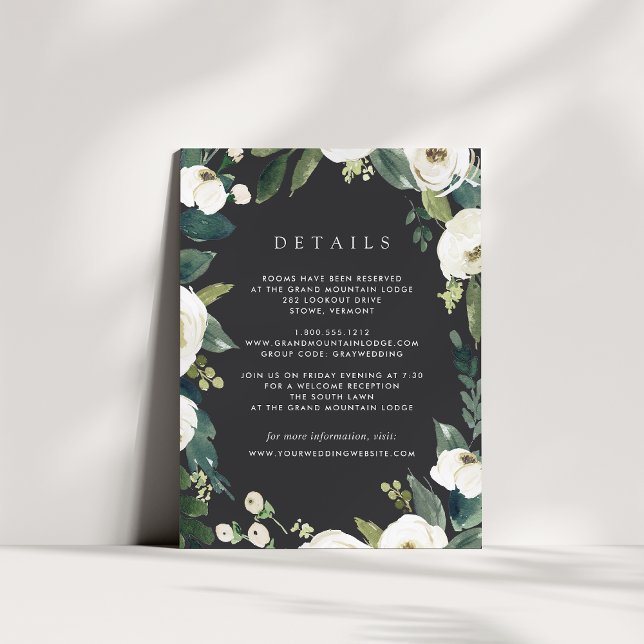 White Peony | Watercolor Floral Wedding Details Enclosure Card (Creator Uploaded)